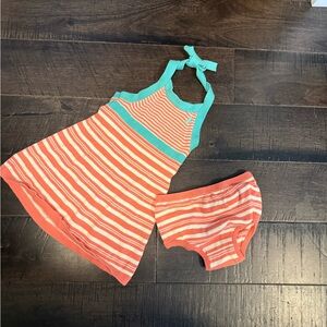 Juicy Couture Coral and Teal Striped Knit Halter Dress with Bloomers
